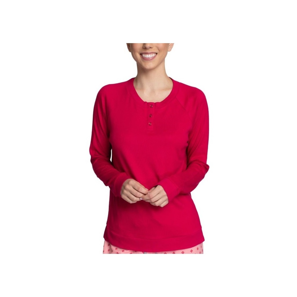 MUK LUKS Womens Henley and Printed Pajama Top,Winedot,X-Large